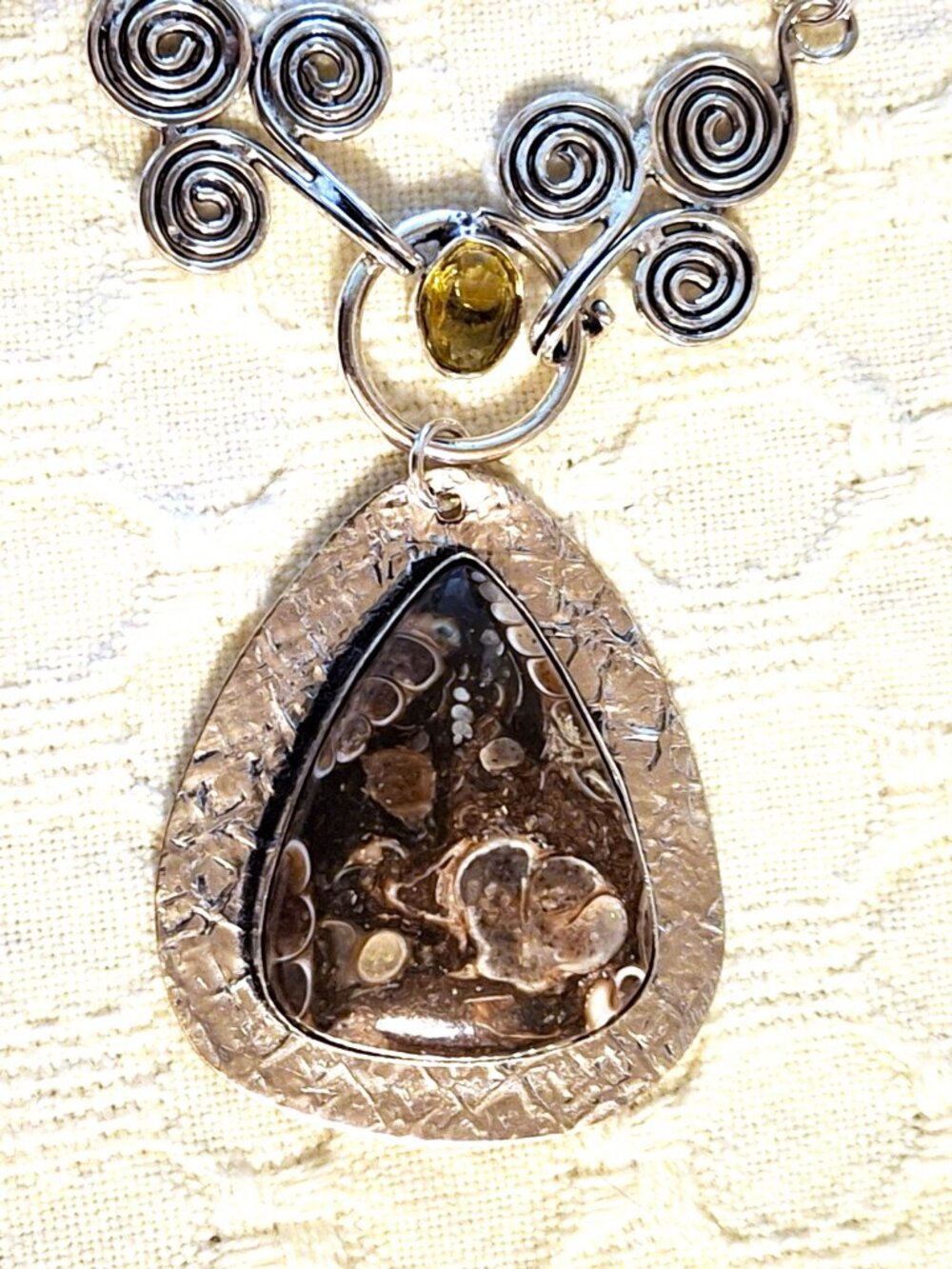 Genuine Gemstone Fossil Turritella Jasper and Citrine Handmade Necklace NWOT 1